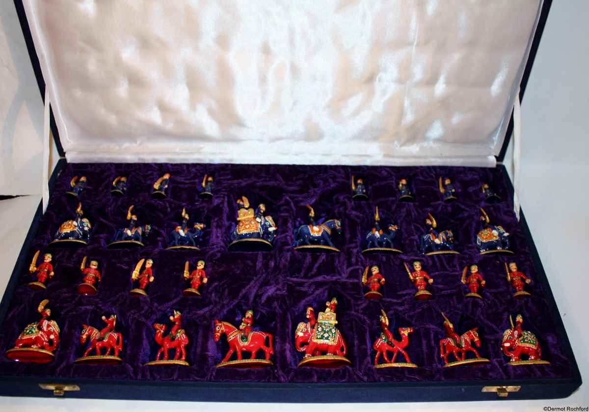 Vintage Indian Enamel Chess Set