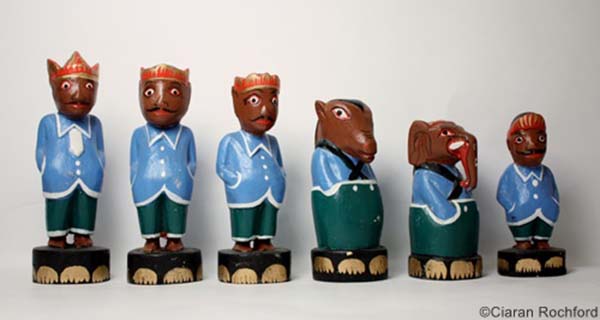 Carved and Painted Vintage Javanese Chess Set