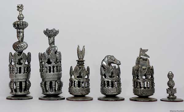 Antique Metal Pulpit Chess Set