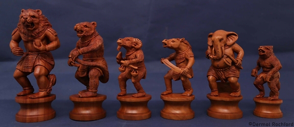 Fine Large Hand Carved Anthropomorph Commissioned Chess Set