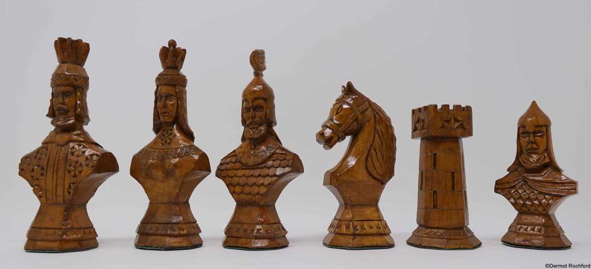 Vintage Carved Eastern European Bust Chess Set