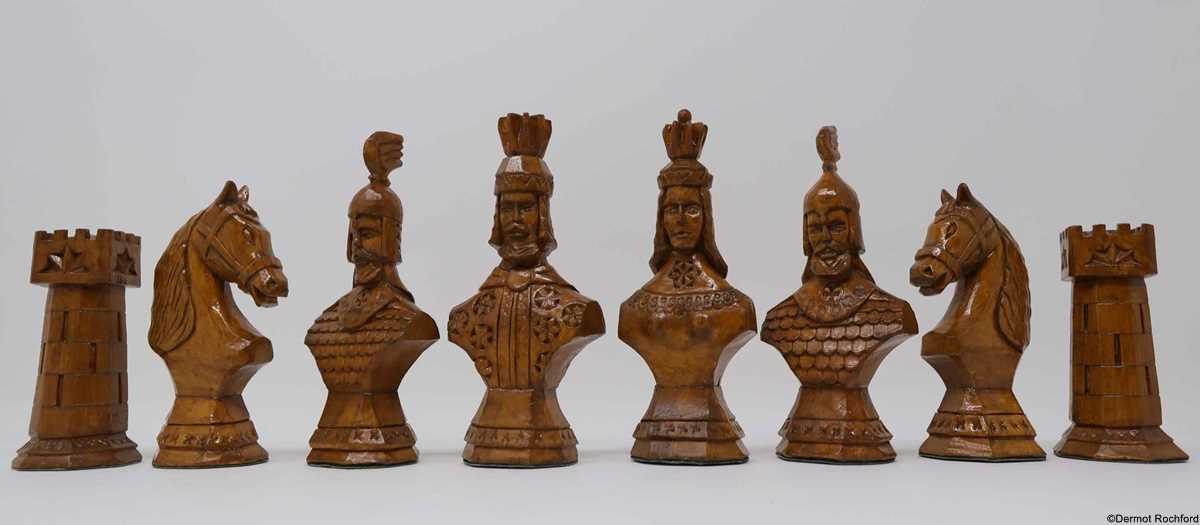 Vintage Carved Eastern European Bust Chess Set