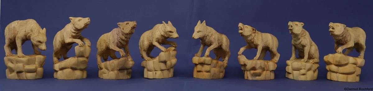 Commissioned Bear Wolf Chess Set