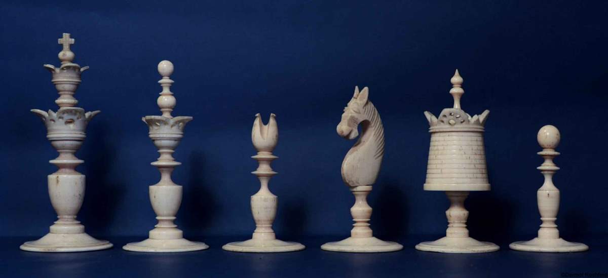 Antique English Bone Chess Set