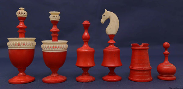 Early Antique French Lyon Bone Chess Set