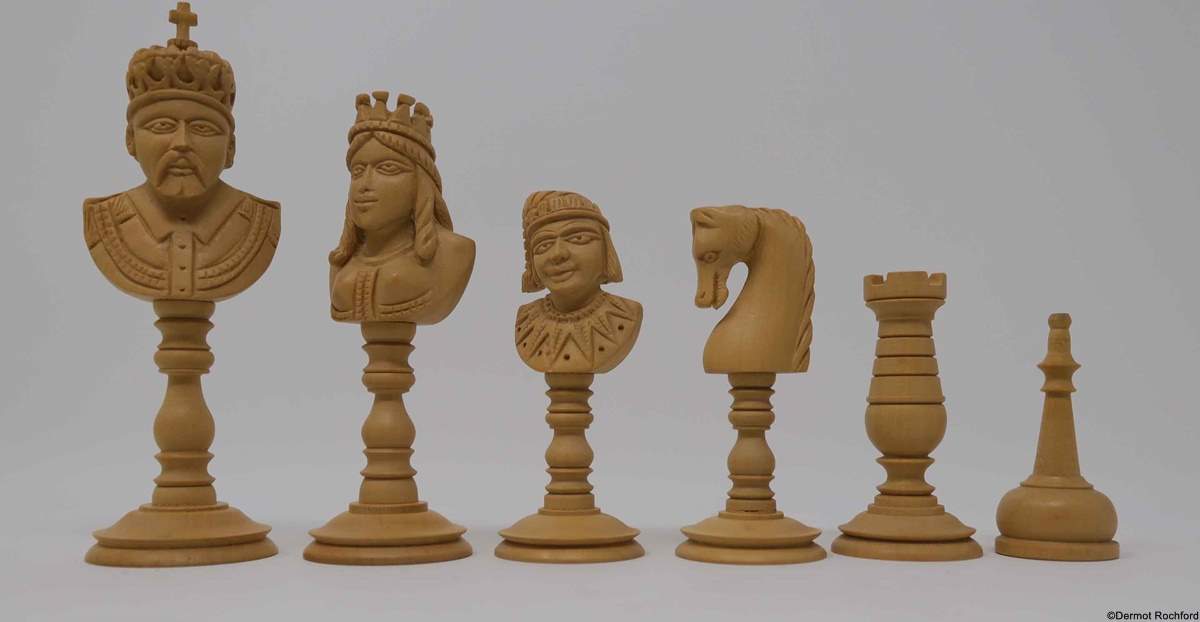 Vintage Carved Bust Chess Set