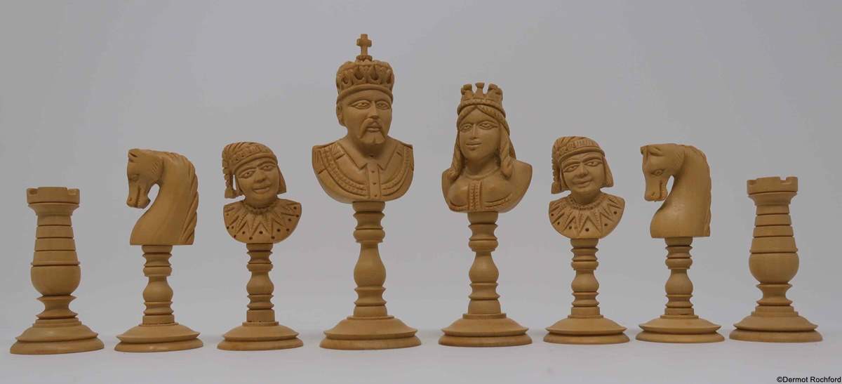 Vintage Carved Bust Chess Set
