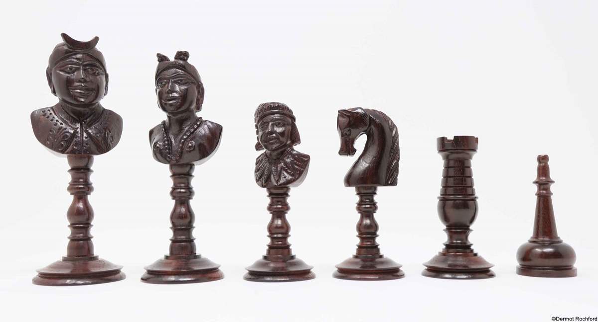 Vintage Carved Bust Chess Set