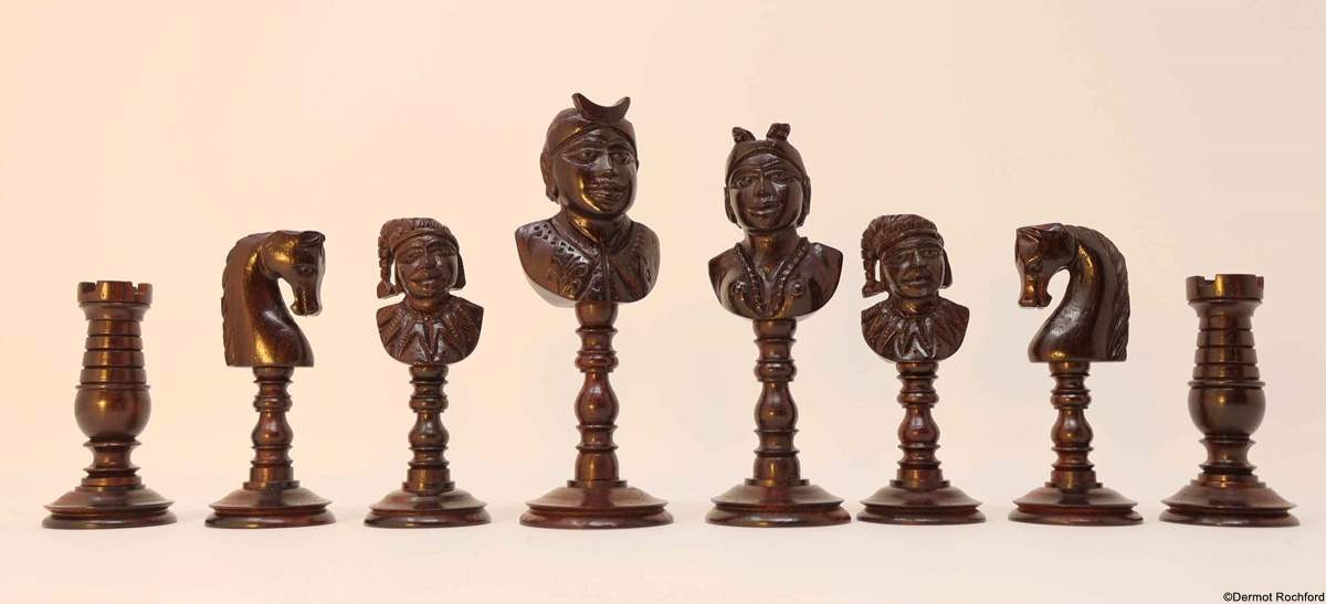 Vintage Carved Bust Chess Set