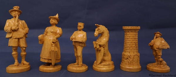 Antique German Hand Carved Figural Chess Set