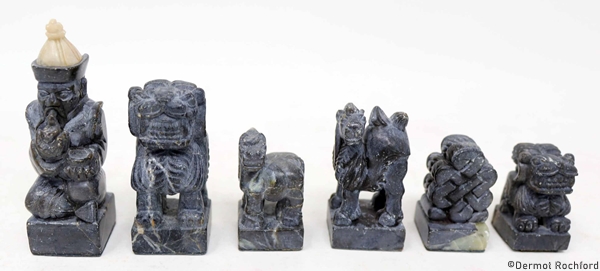 Small rare vintage carved stone Mongolian Chess Set