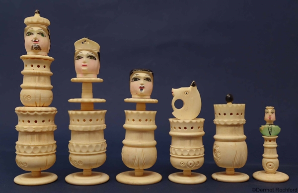 Vintage Mexican Bone Pulpit Chess Set