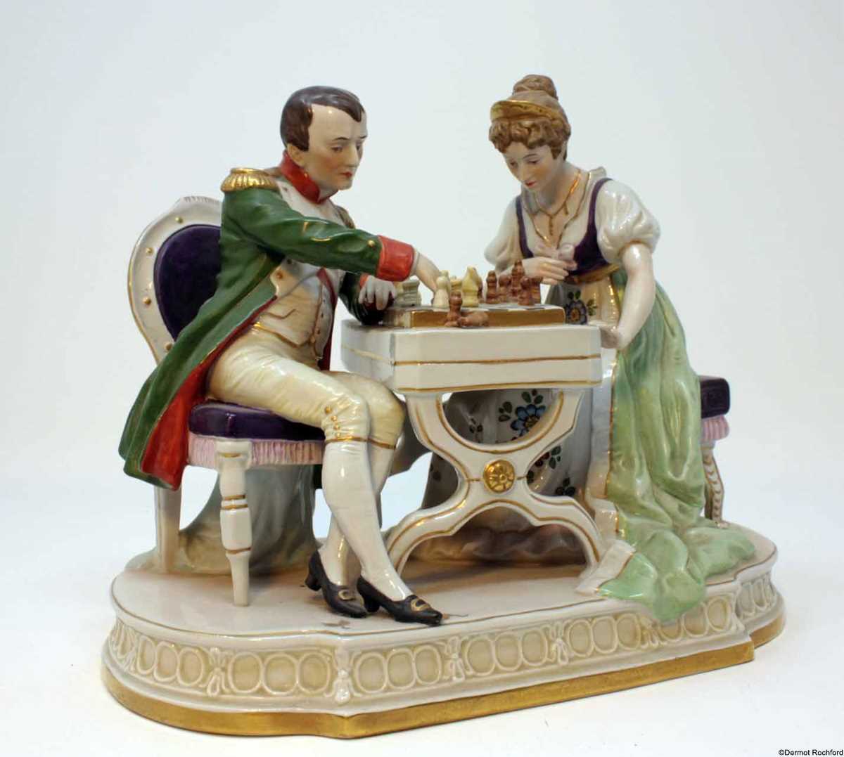 antique chess porcelain group