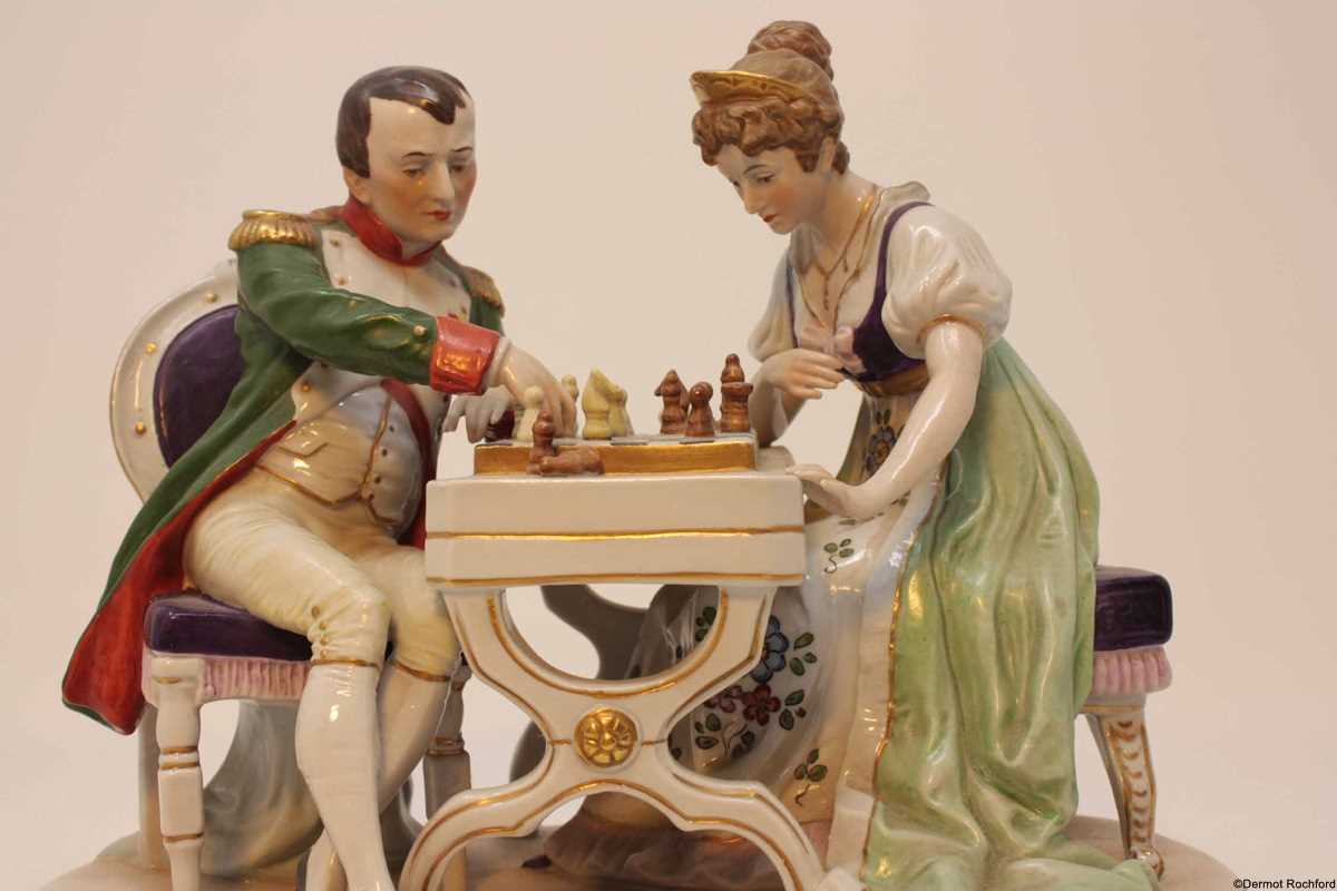 antique chess porcelain group