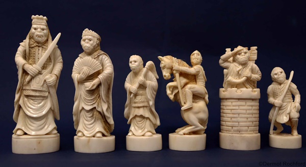 A very finely individually carved netsuke form monkey chess set