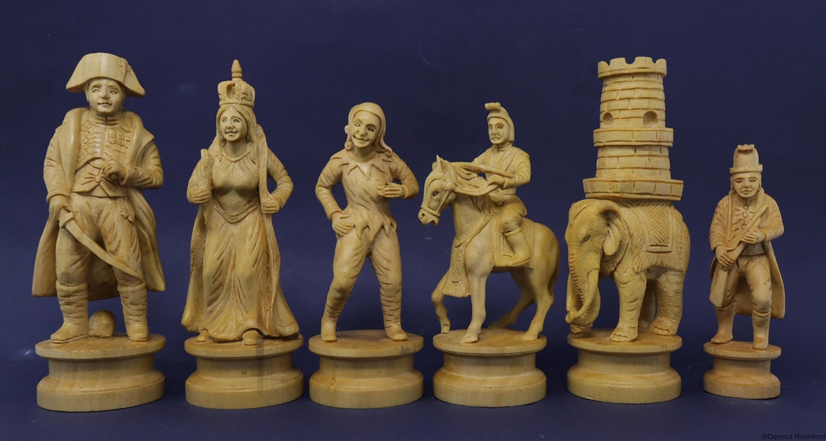 Large Napolean Carved Figural Chess Set