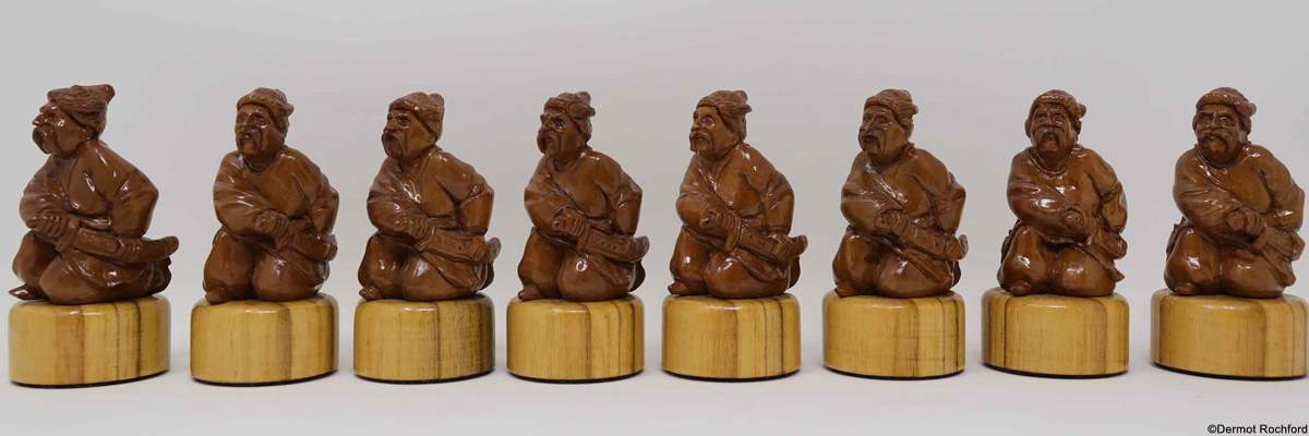 Vintage Soviet Carved Wood Chess Set