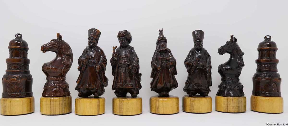 Vintage Soviet Carved Wood Chess Set