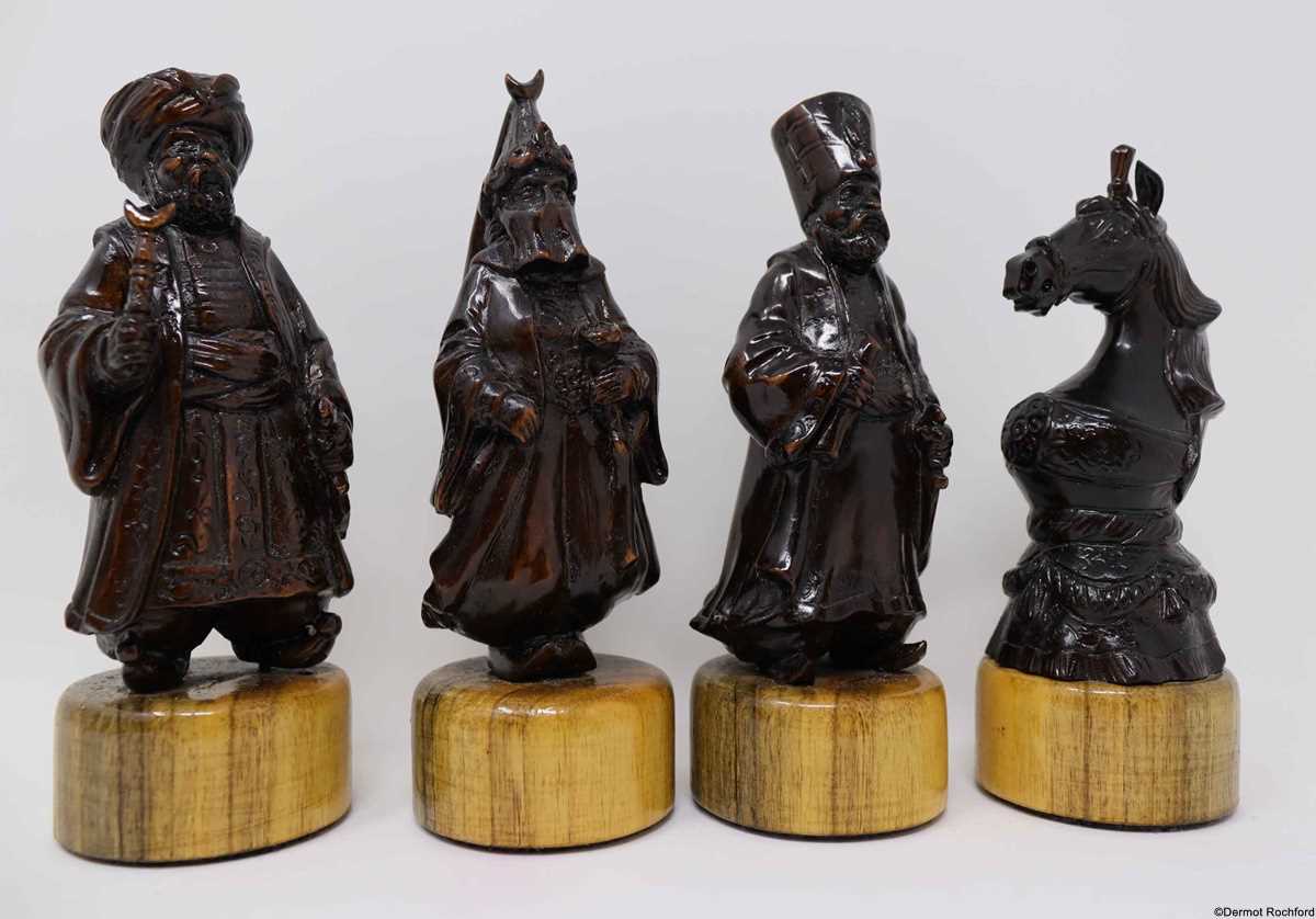 Vintage Soviet Carved Wood Chess Set