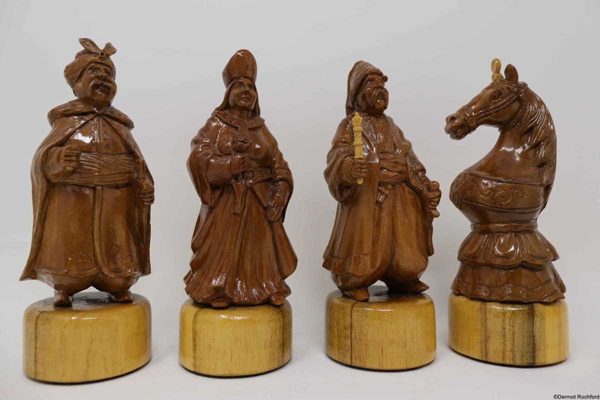 Vintage Soviet Carved Wood Chess Set